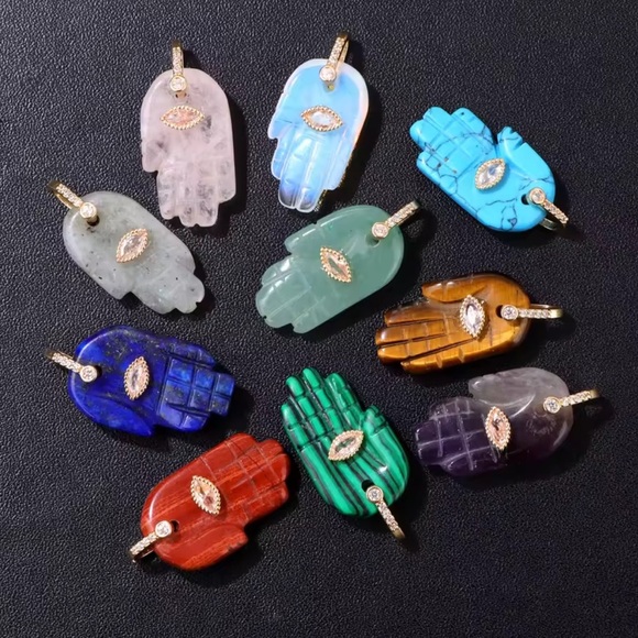 Hamsa Fatima Hand Tiger Eye Natural Stone Pendant Charm - Picture 4 of 7